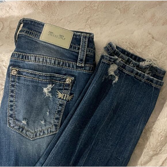 Miss Me Dark Blue Distressed Jeans - Picture 1 of 11